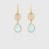 Drop Dangle Chalcedony Bezel Earrings, Chalcedony Cushion, Pear Gemstone Earring, Gold Plated Sterling Silver Hook Earring, Delicate Earring
